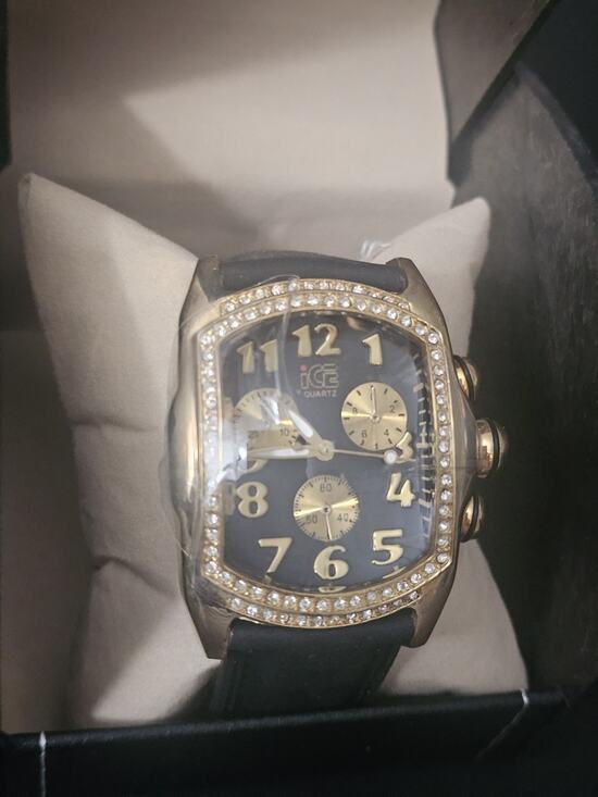 45.9mm bubble face Analog Watch gold tone bezel with Black genuine Leather band main image 5